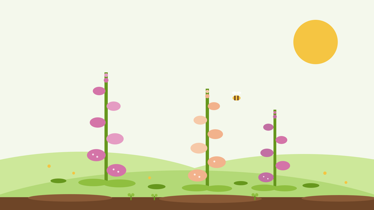 Comment cultiver des digitales à partir de graines — illustration représentant des épis de digitales roses et pêche avec un bourdon dans un jardin verdoyant, par SeedsChoice